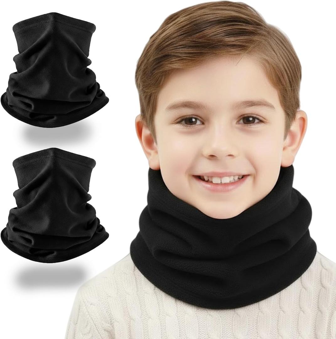 Kids Winter Neck Gaiter Fleece Neck Warmer, Windproof Cold Weather Face Scarf for Skiing School Outdoor (Ages 3–12)