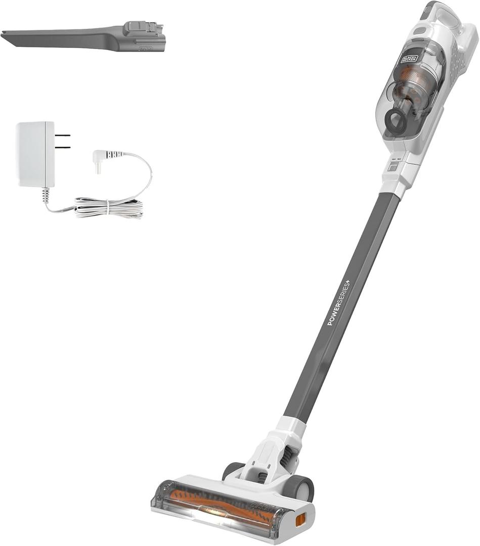 BLACK+DECKER POWERSERIES+ 20V MAX Cordless Stick Vacuum Cleaner with LED Floor Lights, Bagless, Lightweight, Cordless Vacuum Cleaners for Home, Up to 44 Minutes, Powerful Suction, Gray (BHFEA520J)