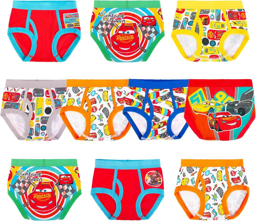 Disney boys Pixar Cars 100% Cotton Underwear With Lightning Mcqueen, Mater, Cruz & More Sizes 18m, 2/3t, 4t, 4, 6 and 8 (Cars 10pk Brief)