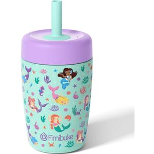 Fimibuke Kids & Toddler Cups Spill Proof, 12 OZ Insulated Sippy Cups for Toddlers Boys Girls, BPA-Free Toddler Straw Tumbler, Stainless Steel Kids Water Bottle with Twist Lids & Silicone Straw, 1 Pack (Mermaid)