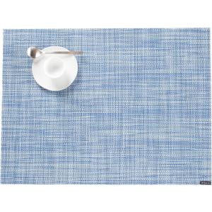 Chilewich Mini Basketweave Placemats, Woven Rectangle Placemats Set of 4 | Easy Care Woven Tabletop Textiles, Indoor/Outdoor, Chambray, 19" x 14"
