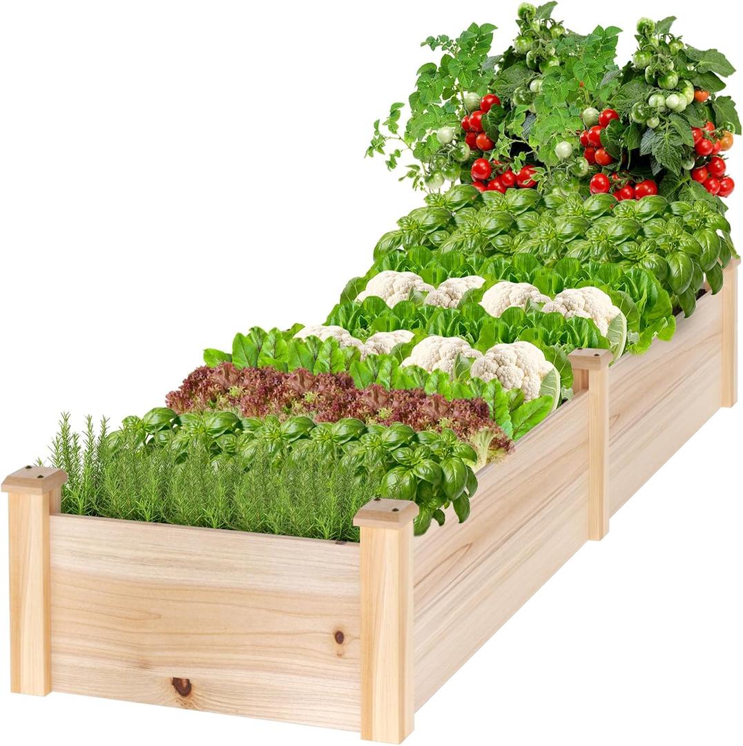 MIXC 82ft Wooden Horticulture Raised Garden Bed Divisible Elevated Planting Planter Box for Flowers/Vegetables/Herbs in Backyard/Patio Outdoor, Natural Wood (96L X 24W)