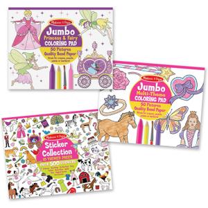 Melissa & Doug Sticker Collection and Coloring Pads Set: Princesses, Fairies, Animals, and More Kids Arts and Crafts, Sticker Books, Coloring Books for Kids Ages 3+ - FSC Certified