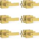6 Pack Brushed Gold Door Handles, Interior Door Knob Heavy Duty, Flat Square Privacy Door Locks, Keyless Door Leverset for Bedroom and Bathroom