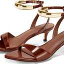 Coutgo Womens Low Kitten Heels Sandals Strappy Pointed Open Toe One Strap Metal Summer Dress Shoes, Size 9