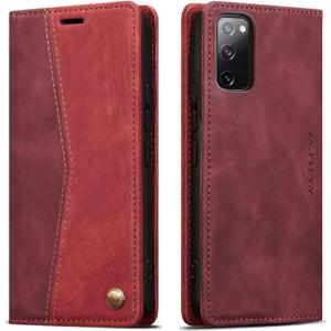 QLTYPRI Wallet Case for Samsung Galaxy S20 FE 5G, Vintage Folio PU Leather Case with Card Slots Magnetic Closure Kickstand Flip Shockproof Phone Cover for Samsung Galaxy S20 FE 5G - Wine Red