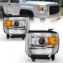 AS Headlight Assembly for 2014 2015 2016 2017 2018 GMC Sierra 1500HD,15-19 GMC Sierra 2500 3500HD Headlights with Chrome Housing Amber Reflector (Not Fits Factory LED DRL or HID)