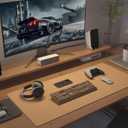 RENMTURE Dual-Sided Large Desk Pad, Faux Leather Natural Cork Mouse pad, Desk Accessories Protector, for Office and Home Work (Light Blue, 23.6" x 13.7")