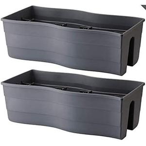 Ridge Rail Long Rectangular Flower Pot, Indoor/Outdoor Hanging Rail Planter Lightweight & Weatherproof Flower Box - Balcony Planters for Railing and Fence Patio, Deck 2 Pack (Grey) (Charcoal)