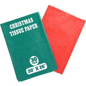 Christmas Tissue Paper - 30 Sheets of Red and Green Tissue Paper (20x26 inch) for Gift Bags, Wrapping, Crafts | Christmas Wrapping Essentials