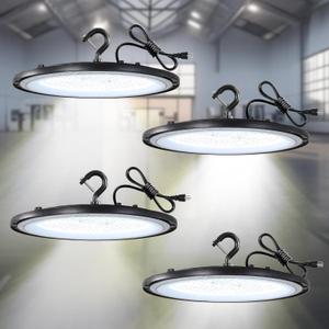 High Bay LED Shop Lights, 200W UFO LED High Bay Light with US Plug, 120V UFO LED High Bay Light for Garage Workshop Barn Warehouse, Commercial Bay Lighting 5000K-Daylight 4 Pack