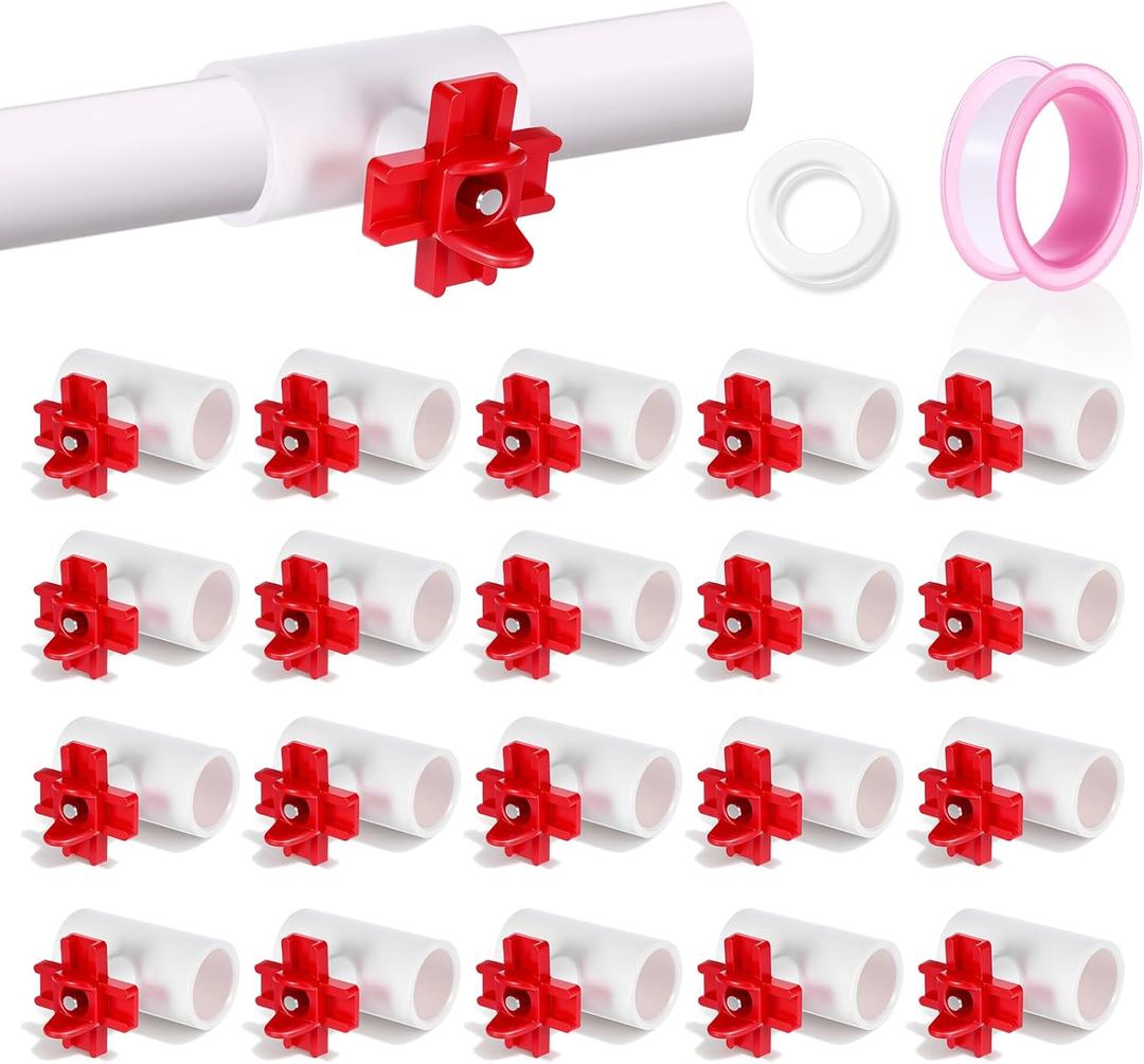 20 Pack Horizontal Chicken Water Nipples with 1/2'' PVC Tee Fittings Automatic Chicken Water Feeder Easy Install Chickens Nipples Waterer Horizontal Side Mount Poultry Nipple Waterer
