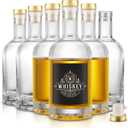 Mfacoy Set of 6 Glass Bottles, 12 oz Clear Liquor Bottles, Heavy Base Glass Bottle with T-Top Cap, Vodka Bottle for Wine Beverages Drinks Oil Vinegar Kombucha Beer with Cork Stopper Airtight Lid