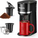 Horavie Small Single Serve Coffee Maker for K Cup and Grounds, Fast Brew One Cup Coffee Machine with One Button, 6 to 12 oz. Brew Sizes, Perfect for Home and Travel, Black (9.45 Inches)