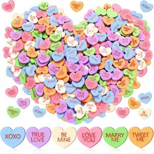 Maitys 300 Pcs Valentine's Day Conversation Hearts Vase Filler Wooden Conversation Hearts Decor Valentine Table Decorations Wedding Scatter Table Confetti for Crafts Wedding Bridal Shower Decorations
