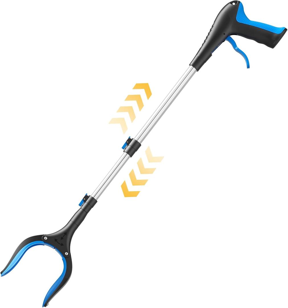 Telescopic Grabber Reacher Tool, 5-Level Adjustable Length (23'' to 41'') - Trash Claw Gripper, Pickup Stick for Litter Picking, Yard Work, and Seniors (Blue)