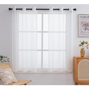 PI Small Sheer Curtains 63 Inch Length,Light Filtering Airy Voile Curtain for Small Window/Kitchen 2 Panels (W52 X L63, Beige)