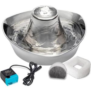 PetSafe Seaside Pet Water Fountain (60 oz/1.8L Water Capacity) Stainless Steel Cat Water Fountain, Helps Prevent Pet Acne, Scratch and Rust-Resistant Material