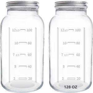 eleganttime 128 oz Mason Jars Extra Wide Mouth 2 Pack, 1 Gallon Glass Large Jars with Airtight Lid, Safe for Food Storage,Curing, Fermentation and Preservation