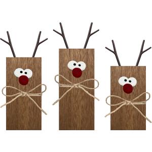 3Pcs Reindeer Table Signs Christmas Decorations Indoor Farmhouse Winter Decor Christmas Vintage Reindeer Blocks for Office Kitchen Home Decor