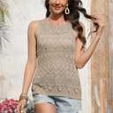 Women's Crochet Tank Tops Summer Knit Sweater Vest Hollow Out Sleeveless Boho Top (S)
