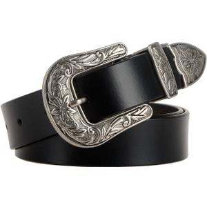 JASGOOD Women Leather Belts Ladies Vintage Western Design Black Waist Belt for Pants Jeans Dresses (Black, 48 in)