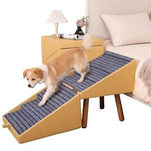 21.06H Dog Stairs for High Bed, 6-Step Pet Stairs with Split Ottoman Design - Tall Dog Steps Convertible to Bedside Table Nightstand, Large Non-Slip Stairs for Big Medium Dogs to Bed