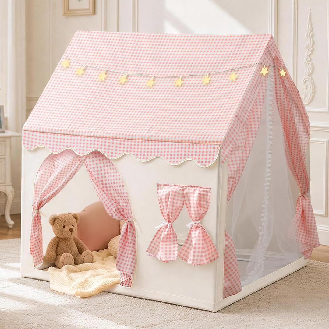 Kids Play Tent with Star Lights & Window & 2 Doors, Playhouse Toy, 47"L x 41"W x 51"H