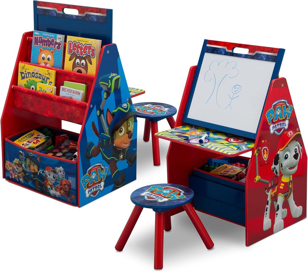 Delta Children Deluxe Kids Art Table | Easel, Desk, Stool, Toy Organizer, Nick Jr. PAW Patrol, 3 Piece Set