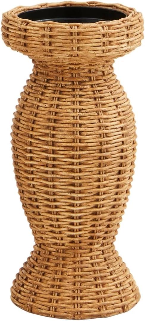Mud Pie Resin Woven Candlestick, Small; 8 1/2" X 3 3/4" Dia