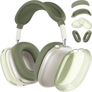 Silicone Case Cover for AirPods Max 2,Clear Soft TPU Ear Cups Cover/Ear Pad Case Cover/Headband Cover for AirPods Max 2/1 (2026/2024/2020),Transparent Accessories for Apple AirPods Max, Military Green