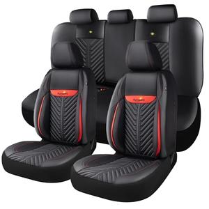 Kaisaatti PU Leather Car Seat Covers Full Set – Waterproof seat Cover for Cars，3D Foam Support Automotive seat Covers ，Airbag Compatible, Universal Fit for Cars SUVs Trucks Sedans（Black/Red）