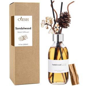 Clesh Reed Diffuser Set, 6.7 oz Sandalwood Scented Diffuser with Sticks, Home Fragrance Reed Diffuser for Bathroom Shelf Decor