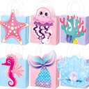 MotiMind 24 Pcs Mermaid Birthday Party Favor Bags Mermaid Tail Gift Bags with Handles Sea Goodie Treat Boxes for Princess Baby Shower Party Supplies