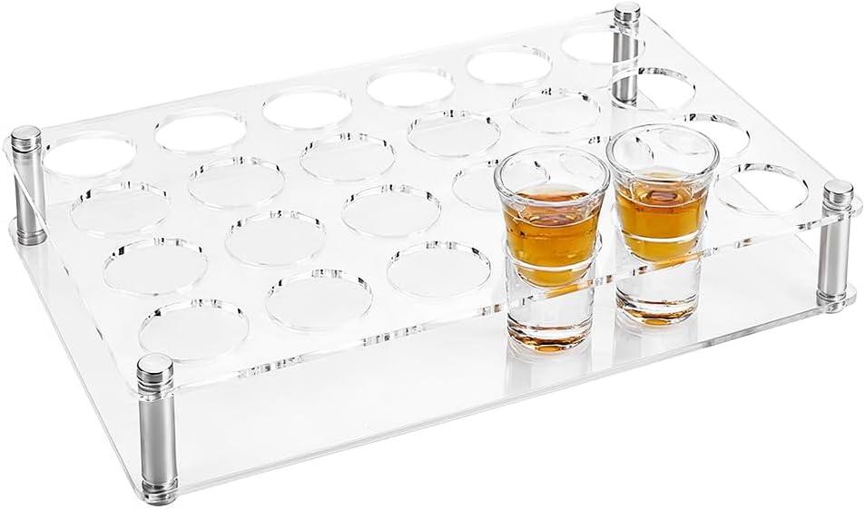 24 Shot 1.5Inch Glass Tray Holder Bar Acrylic Shot Glasses Holders Wine Cup Serving Cups Organizer Shots Glass Display Stand Storage Serving Tray for Bar Drinking Club Restaurant