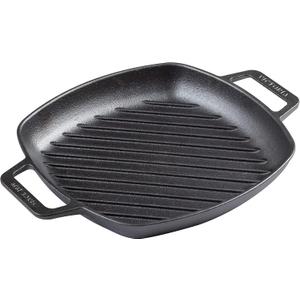 Victoria Cast Iron Square Grill Pan with Double Loop Handles, Made in Colombia, 10 Inches