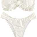 WDIRARA Women's Ruffle Knot Front Bandeau Bikini Set 2 Piece Strapless Swimsuit S, White