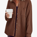 HOTOUCH Waffle Knit Button Down Shirts for Women Dressy Casual Work Tops Long Sleeve Loose Fit Shacket with Pocket, Size:S