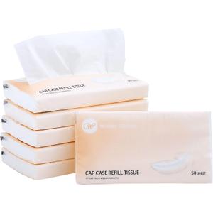 Car Tissue Refills 300 Sheets Facial Tissues Refills for Car Visor Tissue Holder, Travel Tissue Tubes Box Container Perfect Fit for Car Cup Holder (50 Count (Pack of 6))