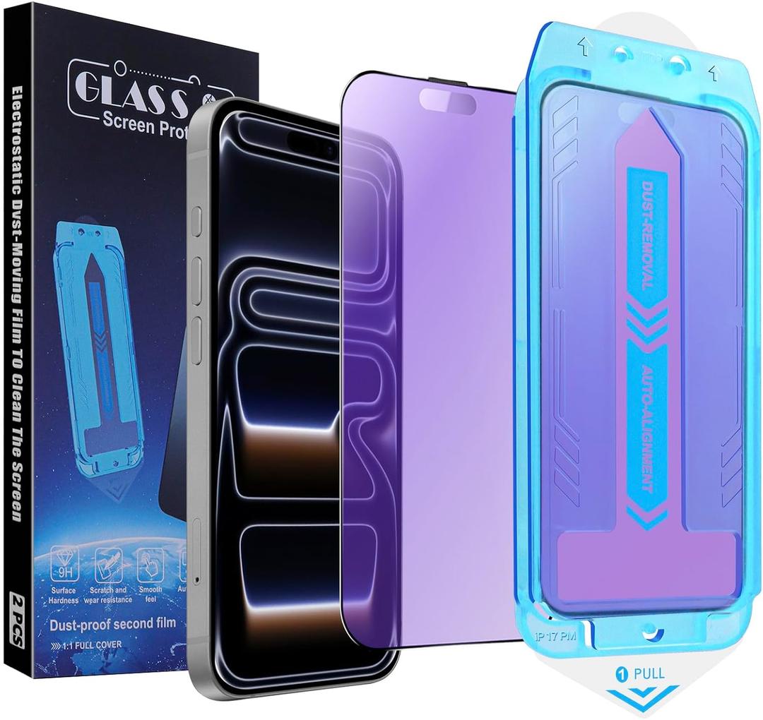 2-Pack Anti Blue Light Matte Screen Protector for iPhone 17 Pro Max 6.9-inch,9H Tempered Glass, Full Coverage, Anti-Fingerprint, Auto Dust-Elimination, No Bubble, Easy Installation