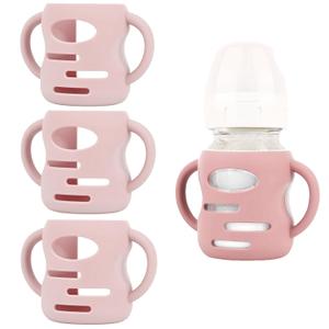 3 Pack Silicone Sleeves Compatible with Dr Brown Wide-Neck Glass Baby Bottles 5 OZ, Anti Breakage Silicone Handles Compatible with Dr. Brown's Glass Bottles for Babies (Pink, 5 OZ)