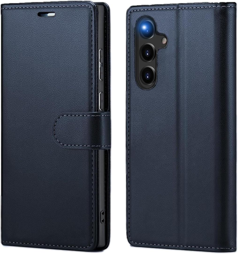 Compatible with Samsung Galaxy S25 Wallet Flip Case, PU Leather Phone Folio Cover with RFID Blocking, PU Leather Kickstand Card Holder Case 6.2" 2025,Blue