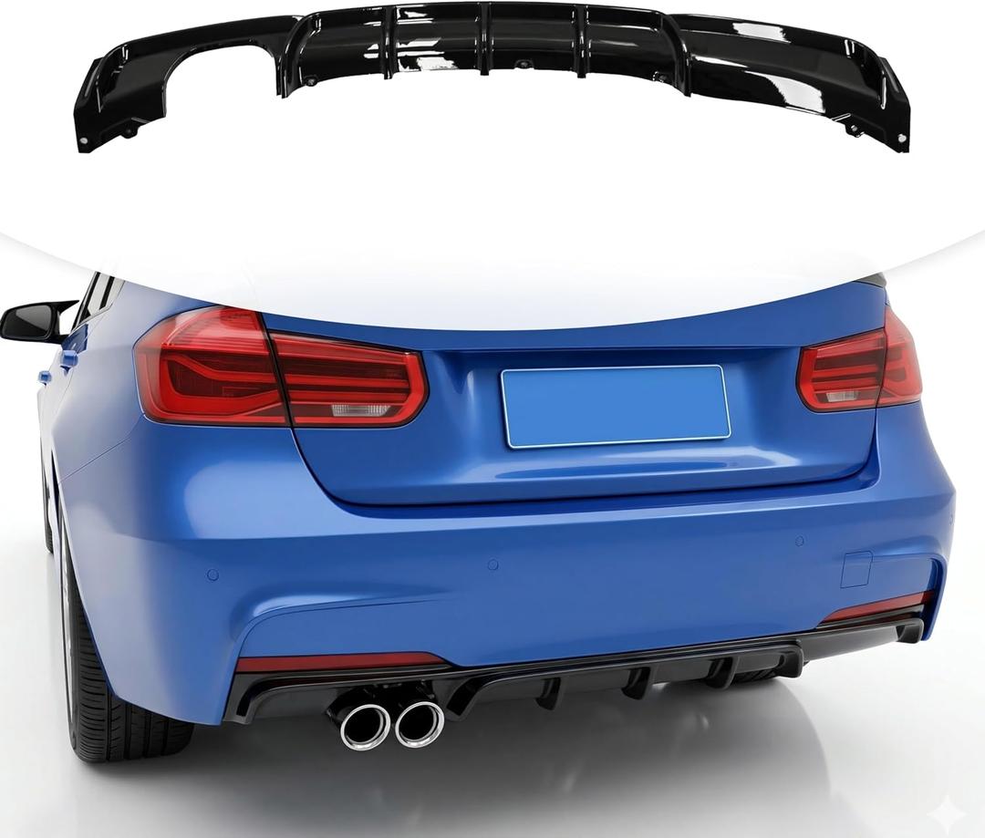 Rear Diffuser Compatible with 2012-2018 BMW 3 Series F30 F35 328i M-Performance Style Rear Bumper Lower Lip Diffuser Single Exhaust Two Outlet