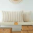 JOJUSIS Pack of 2 Faux Fur Plush Decorative Throw Pillow Covers Couch Cushion Case Soft Pillowcases (Beige, 12 x 20-Inch)