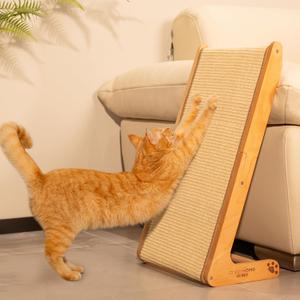CHEERHOME PETS Sisal Cat Scratcher Ramp for Indoor Cats, 24.8" L Shape Scratching Post Climbing Vertical Cat Scratch Pad, Solid Wooden Cat Furniture(Medium)