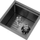 15inch Bar Sink, 16 Gauge T-304 Stainless Steel Single Bowl Bar Kitchen Sink with Glass Rinser, Undermount or Drop in,Black (1515)