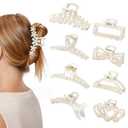 CWJCYTNSN 8 PCS Hair Clips for Women Large Hair Claw Clips for Thin Thick Curly Hair Styling Pearl Jaw Clips Strong Hold Nonslip Fashion Hair Accessories for Bridal Wedding