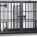 aboxoo 48/42 inch XL Dog Crate for Large Dog/Double Medium Dogs,Heavy Duty Metal Dog Cages,All Metal Open Top,Dog Kennel Indoor with Wheels,Floor Grid, Tray, Divider and Feeding Bowl