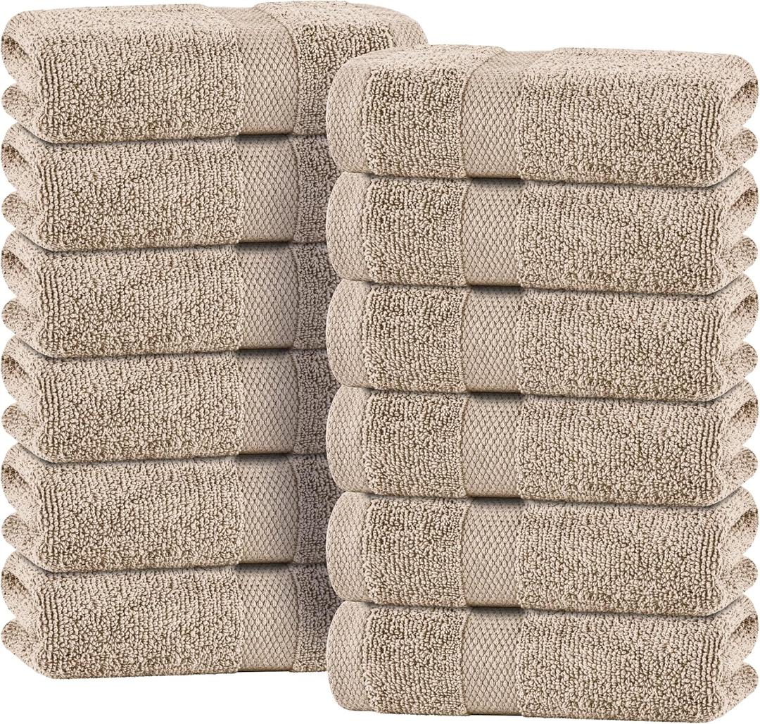 White Classic Wealuxe Taupe Hand Towels for Bathroom [12 Pack] Cotton Hand Towel Bulk for Gym, Kitchen and Spa, 16x27 Inches Soft Highly Absorbent Quick Dry Terry Salon Towels