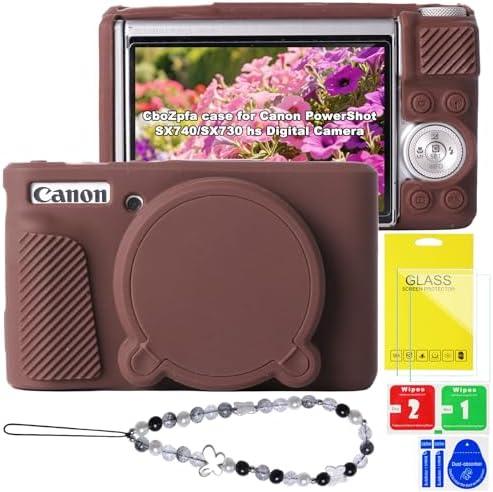 CboZpfa Case for Canon PowerShot SX740/SX730 hs Camera,Soft Silicone Protective with Removable Lens Cover,Canon SX740 hs Camera Accessories(2 Tempered Glass Cover,1 Charm Wrist Strap)